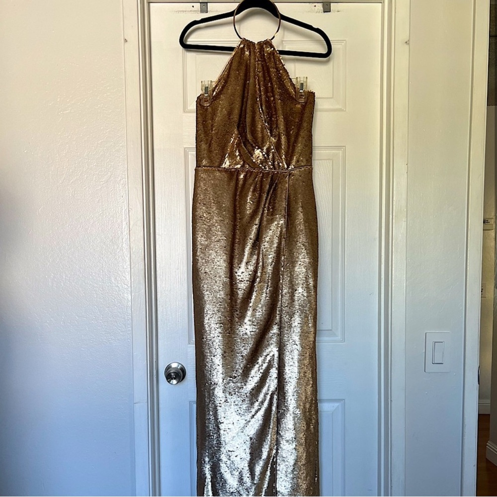 JS collections, Elegant Gold Sequin Halter Dress PROM